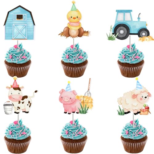Kit décoration cupcake bleu animaux de la ferme anniversaire enfant