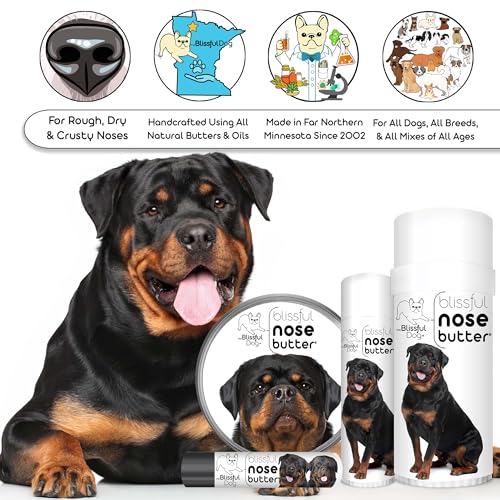 Image of The Blissful Dog Rottweiler Nose Butter for Dry, Cracked Skin, Lick-Safe Dog Nose Balm with Moisturizing Shea Butter, Almond, Olive, and Essential Oils, Pet Supplies, Uncented, 1 oz.