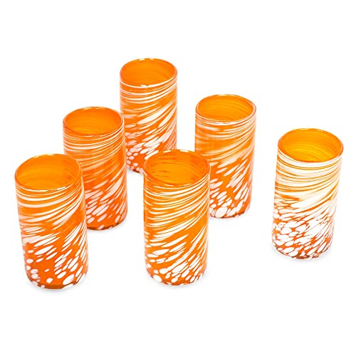 Novica Handmade Festive Orange - Orange Hand Blown Glasses Set Of 6, Tumbler Highball Glasses, 16 Oz Premium Drinkware, Glassware, Ideal Gifts For - Men, Women, Birthday, Wedding, Anniversary #TOP1