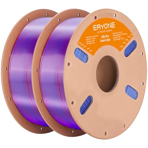 Image of ERYONE Silk Dual Color PLA Filament 3D Printer 1.75mm + /- 0.03mm, Bicolor Filament Two Tone PLA Bundle 2KG Cardboard Spool, Blue Red