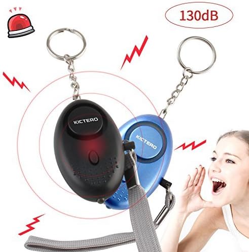 Kictero 2 Pack Emergency Personal Alarm Keychain with LED Lights, Survival Whistle, 130dB SOS Self Defense Keychain Safety Alarm for Women, Kids, Girls, Elderly, Night Workers, Adventurer