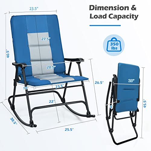 Tangkula Folding Rocking Chair, Foldable Camping Rocking Chair With Padded Seat High Back & Armrest, Support 350 Lbs, Portable Chair For Indoor Outdoor Patio Lawn Backyard (1, Blue) #TOP2