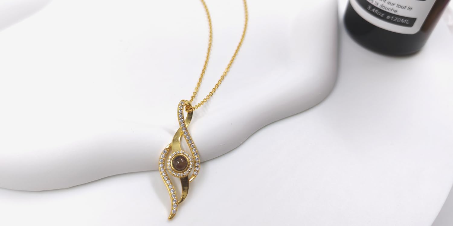 Collier de projection d'image personnalisé Collier de projection en argent sterling 925 avec photo à l'intérieur, collier avec pendentif photo en 100 langues Cadeaux pour petite amie, épouse