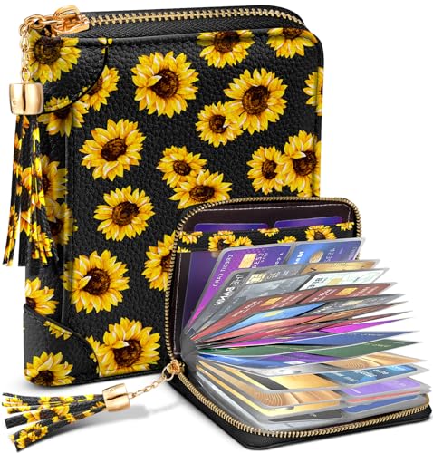 Image of Bistup 40 Slots Credit Card Holder for Women Girls, Black Sunflower