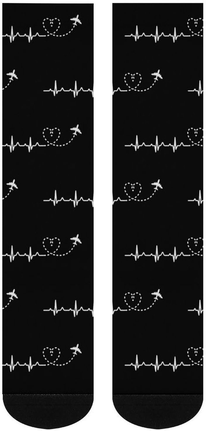 Airplane Pilot Heartbeat Knee High Socks Athletic Long Stockings Sport Casual Crew Tube Sock Boot 46cm