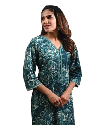 Buy FIRSTRAIN Women Cotton Straight Printed Kurti | Soft Breathable Kurta for Office & Casual Use | Trendy Festive & Regular Wear Cotton Kurti (in, Alpha, S, Regular, Green) at Amazon.in