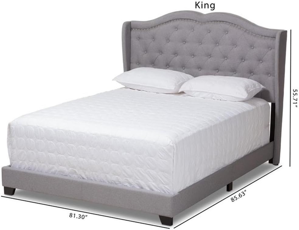 Baxton Studio Aden Fabric Tufted King Size Bed in Grey