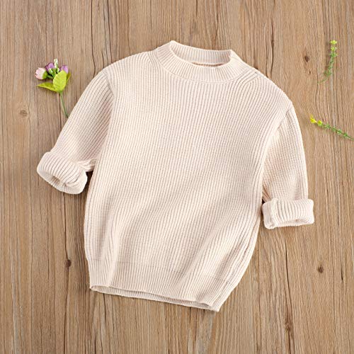 Toddler Baby Boy Girl Fall Winter Knit Sweater Long Sleeve Solid Color Pullover Top Warm Sweatsuit (A-Beige, 0-6 Months) #TOP7