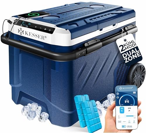KESSER® Kompressor Kühlbox elektrisch 41 Liter | Camping Gefrierbox mit LED-Touch| Mit APP-Steuerung & Kühlakkus USB-Anschluss 12/24 V 230V | Kühlschrank Kühlung bis -20 °C für Auto LKW Navyblau