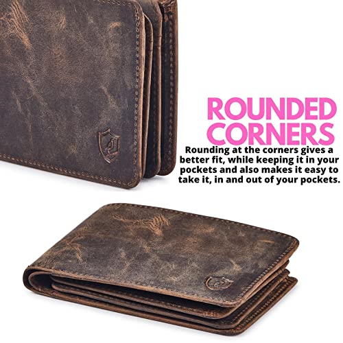Mens-Wallet-Real-Leather-Bifold-RFID-Blocking-High-Capacity-Card-Case-with-2-ID-Window-in-Gift-Box-Crazy-Horse-Moss