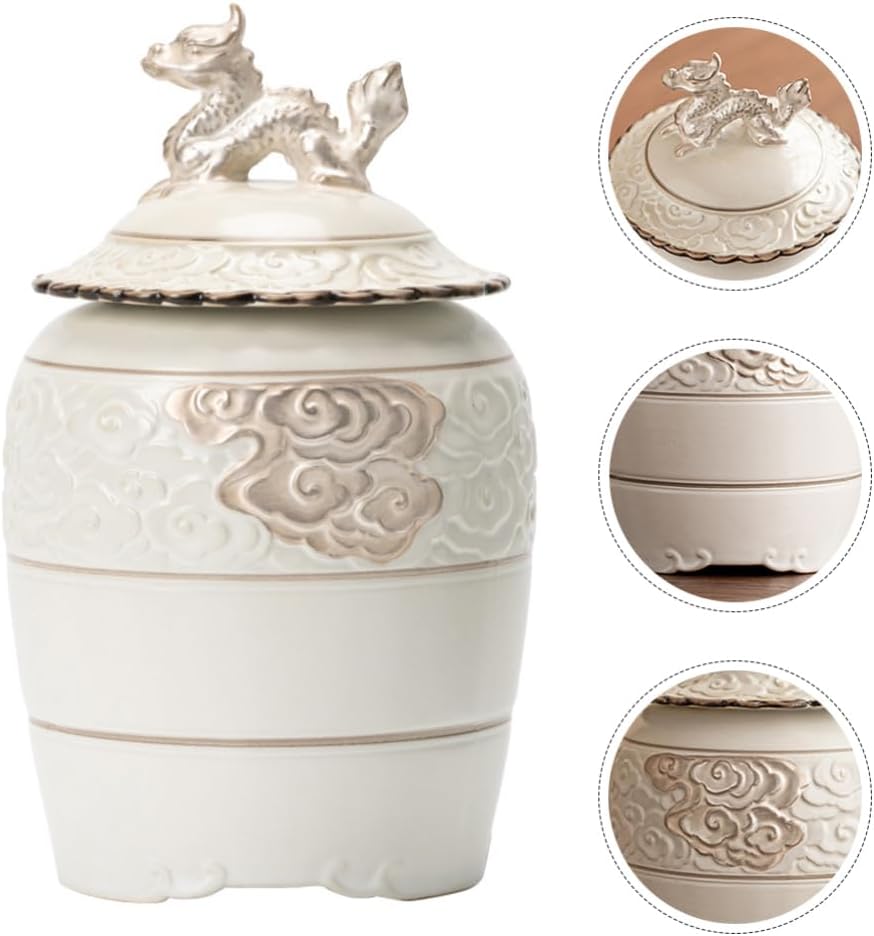 Ceramic Tea Jar Dragon Shape Storage Can with Lids Loose Tea Canister Spice Holder Jewlry Food Storage Jar for Home Kitchen Cosmetic Makeup