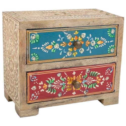 WANDERLUST DECO Boîte à bijoux en bois peinte à la main avec deux tiroirs, 18 x 10 x 15 cm, marron