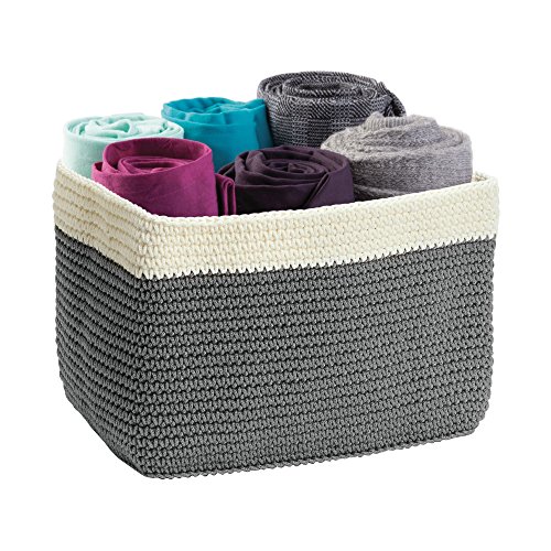 mDesign Knit Closet Storage Organizer Bin for Clothing, Socks, Linens, Towels - Small, Gray/Ivory