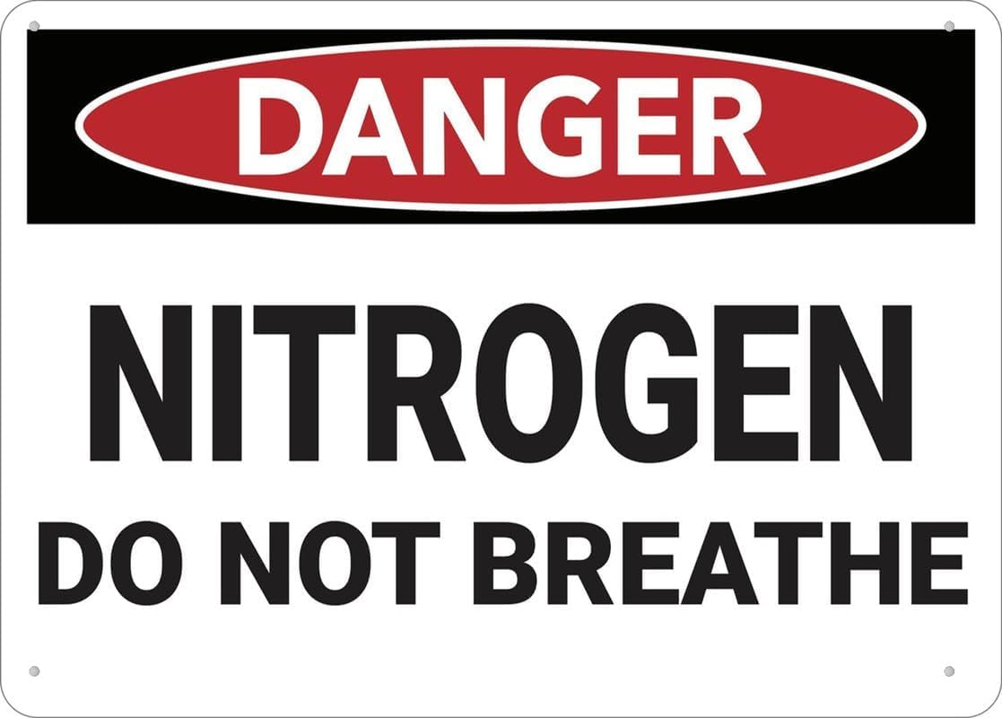 Danger Nitrogen Do Not Breathe Rust Free Aluminum Sign - Rustproof, Multicolor Decor with Pre-Drilled Holes for Factory, Lab - 12x16 Inch​