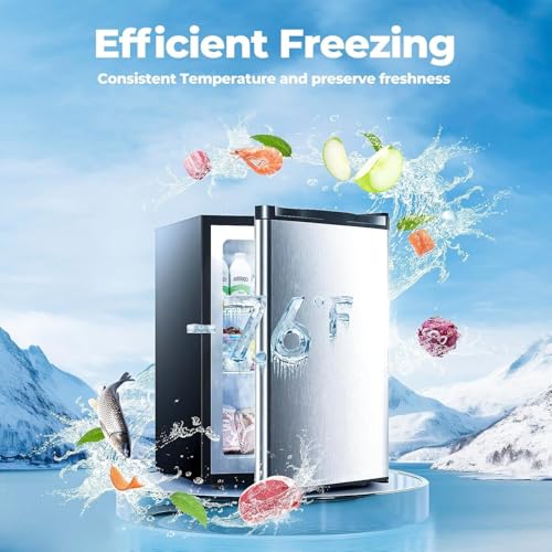 Image of Electactic 3.2 Cu.ft Small Upright Freezer, Mini Freezer with Adjustable Thermostat, Removable Shelves, Reversible Single Door, for Bedroom /Home /Dorms /Apartment, Silver