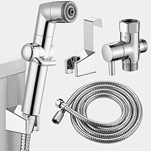 MIAOHUI Muslim Shower, Handheld Bidet Sprayer for Toilet, Cloth Diaper Sprayer for Toilet, Toilet Sprayer Attachment, Health Faucet, Bum Gun with Hose and Holder, Wall or Toilet Mount (Chrome) Cover