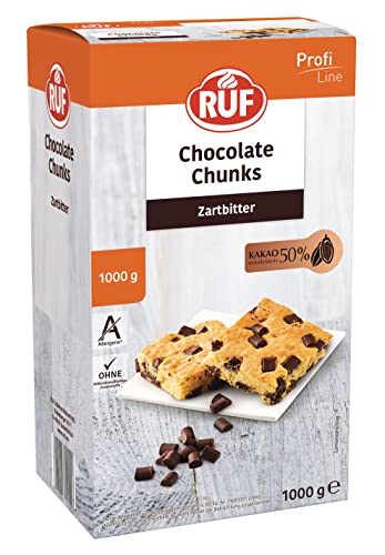 RUF Chocolate Chunks Zartbitter, backfeste, dunkle Schokoladen-Tropfen, XXL Schoko-Drops zum Backen, vegane Schokoladen-Stücke, glutenfrei, Großpackung 1x1000g