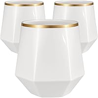 Vista 23 de Oojami 40 vasos de 12 onzas irrompibles de plástico sin tallo, para vino, champán, whisky, elegantes, duraderos, desechables, para interiores