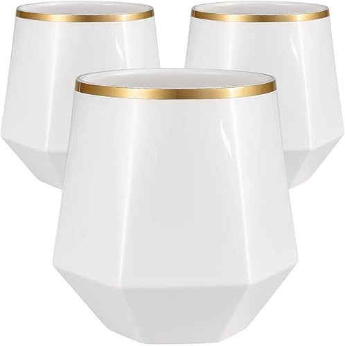 Miniatura 23 de Oojami 40 vasos de 12 onzas irrompibles de plástico sin tallo, para vino, champán, whisky, elegantes, duraderos, desechables, para interiores y