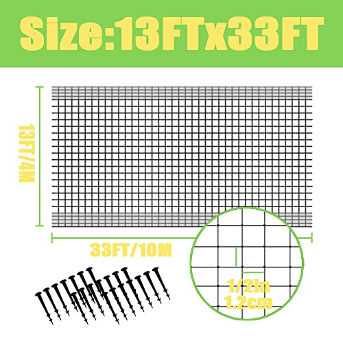 Poyee Pond Netting For Leaves 13 X 33 Feet - Pool Leaf Cover Net With Small Fine Mesh - Protecting Koi Fish From Birds, Cats - Stakes Included. #TOP1