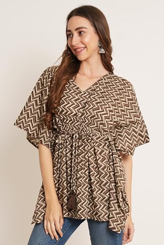 Image of COTLAND Fashions Jaipuri Cotton Kimono Sleeves Printed Longline Kaftan Top for Women