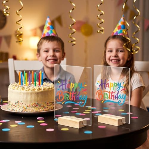 Image of Bercoor 10 Pack 5x7 Inch Blank Clear Acrylic Sign with Wooden Stands, Rectangle Top Acrylic Sheet, DIY Acrylic Rectangle Table Numbers for DIY Name Card Gifts Event Party Sign Decoration