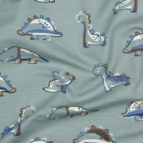 Jersey Stoff | Ökotex | Motive für Jungen | ab 50 cm | zum Nähen von Baby- und Kinderkleidung (Dinosaurier, sage)