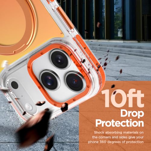 Image of Magnetic for iPhone 17 Pro Case with 360 Stand [Compatible with Magsafe] [Fluorescent Design] [1 Screen Protector] Slim Translucent Matte Case for iPhone 17 Pro 6.3 inch, Orange