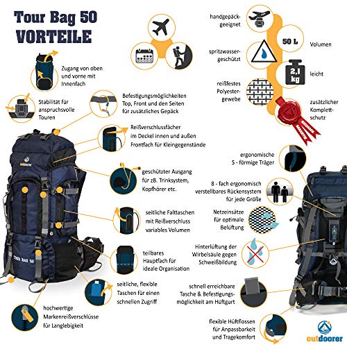 Outdoorer Zaino da Viaggio Tour Bag 50, Comodo
