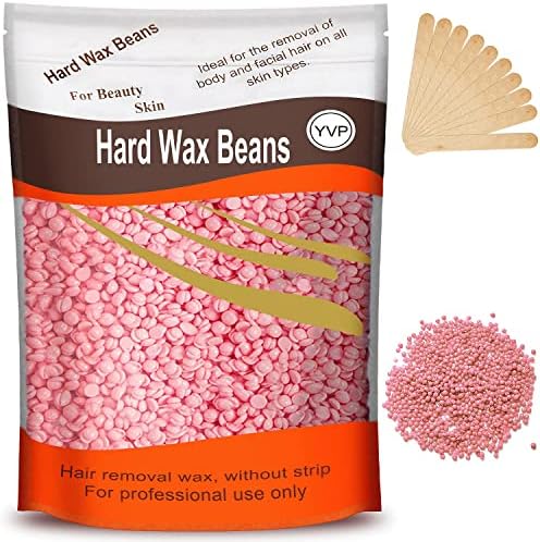 Hard Wax for Hair Removal, Rose Pink Wax Beads for Sensitive Skin and Brazilian Waxing, 10.5 Ounce/bag with 10pcs Wax Sticks