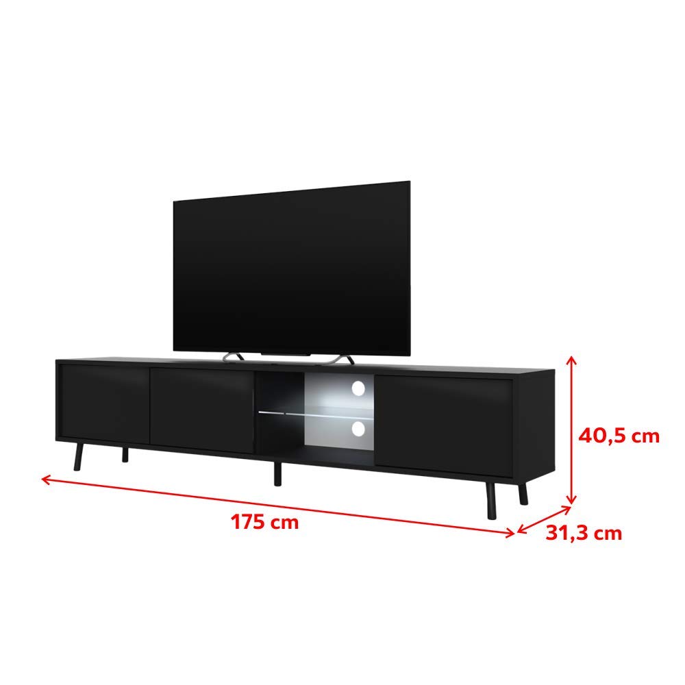 Selsey Meuble TV, Schwarz Matt/Schwarz Hochglanz, 175 x 31,3 x 40,5 cm 5903025294575