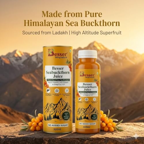 Image of Besser Seabuckthorn Juice 300ml | Himalayan Superfruit Drink | Rich in Vitamins, Antioxidants & Omega 3 6 7 9 | Supports Immunity, Skin & Digestion | No Added Sugar