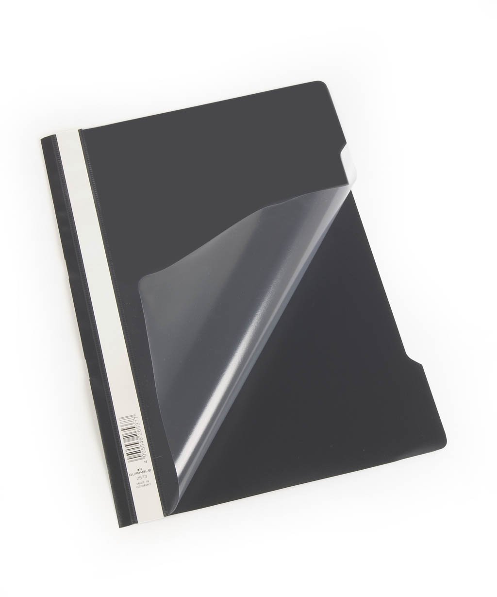 Durable 252301 Skoroszyt A4 (z przezroczystą okładką, z PP), opak. 25 sztuk, kolor czarny.