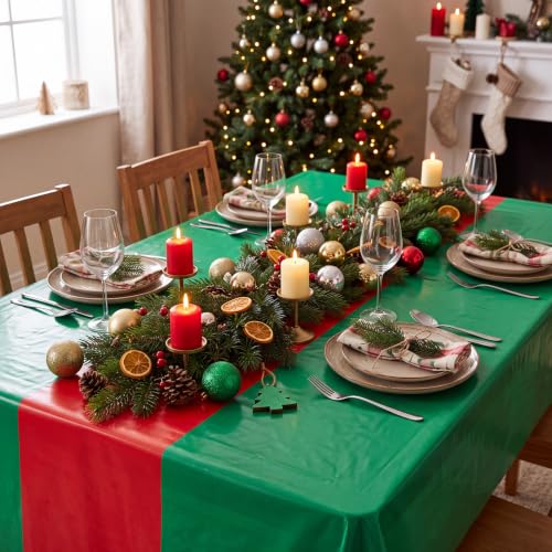 Image of Oudain 6 Pcs Plastic Table Cloths Disposable 54 inch x 108 inch, Red,Green
