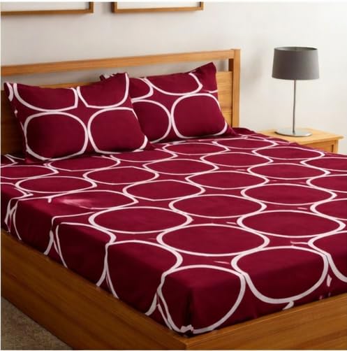 Image of Jashan 210 TC Glace Cotton Comfort Rings Bedsheet with Pillow Cover - Ultra Soft Cotton Queen Bed Sheet for Daily Comfort - Maroon 90x100 Inche 3 Pc Bedding Set