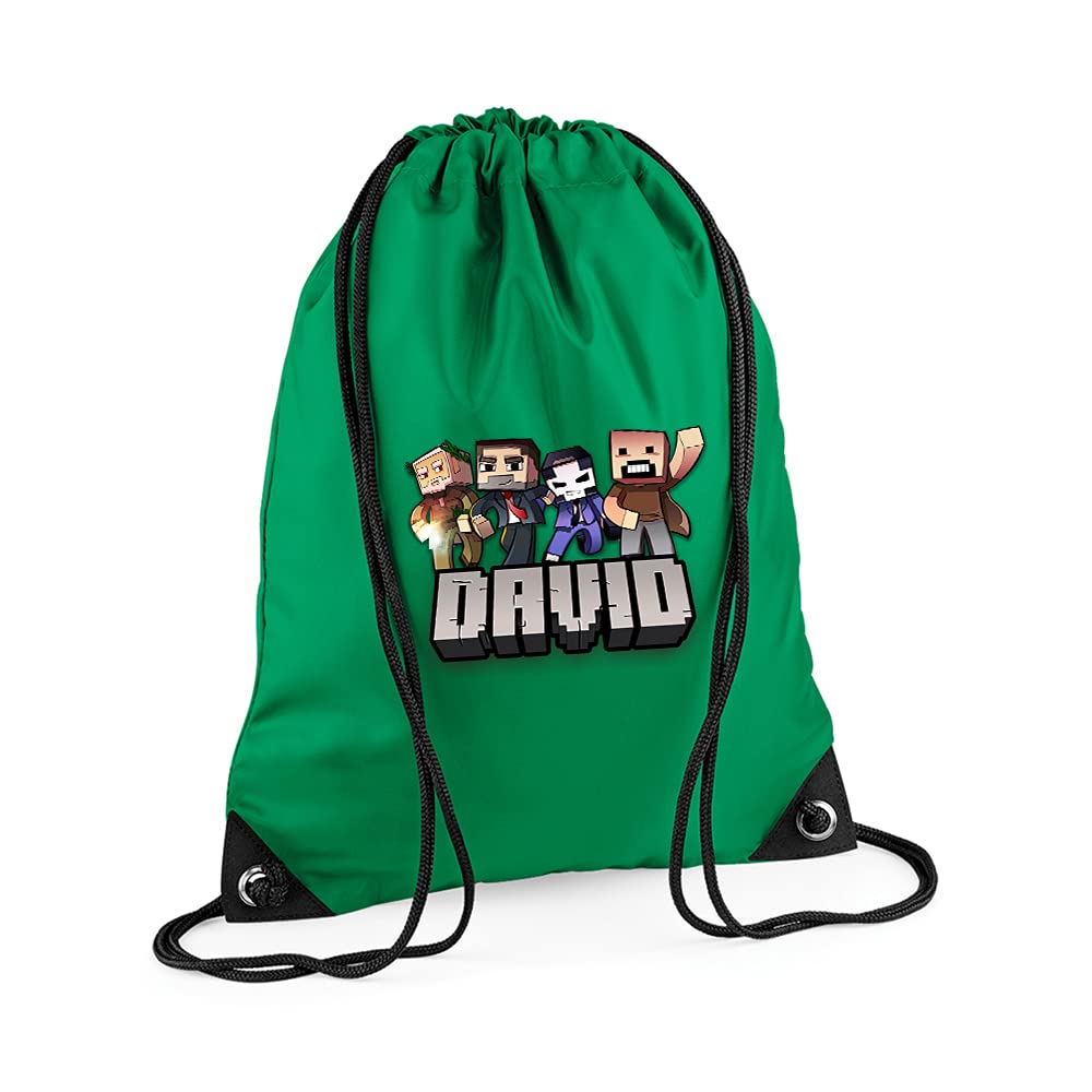 Getagift Boys Kelly Green Personalised Any Name Cool Pixel Art Funny Gaming Enthusiast, Back To School, Premium Drawstring Bag, Pe Gym Kit School, Swimming, Birthday/Secret Santa, Pe Kids Sport Rucksack. (Kelly Green)