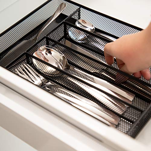 Relaxdays Metal Mesh Cutlery Tray, Open Drawer Organizer Insert, M, HWD: 5 x 23.5 x 31.7 cm, Black - Image 3
