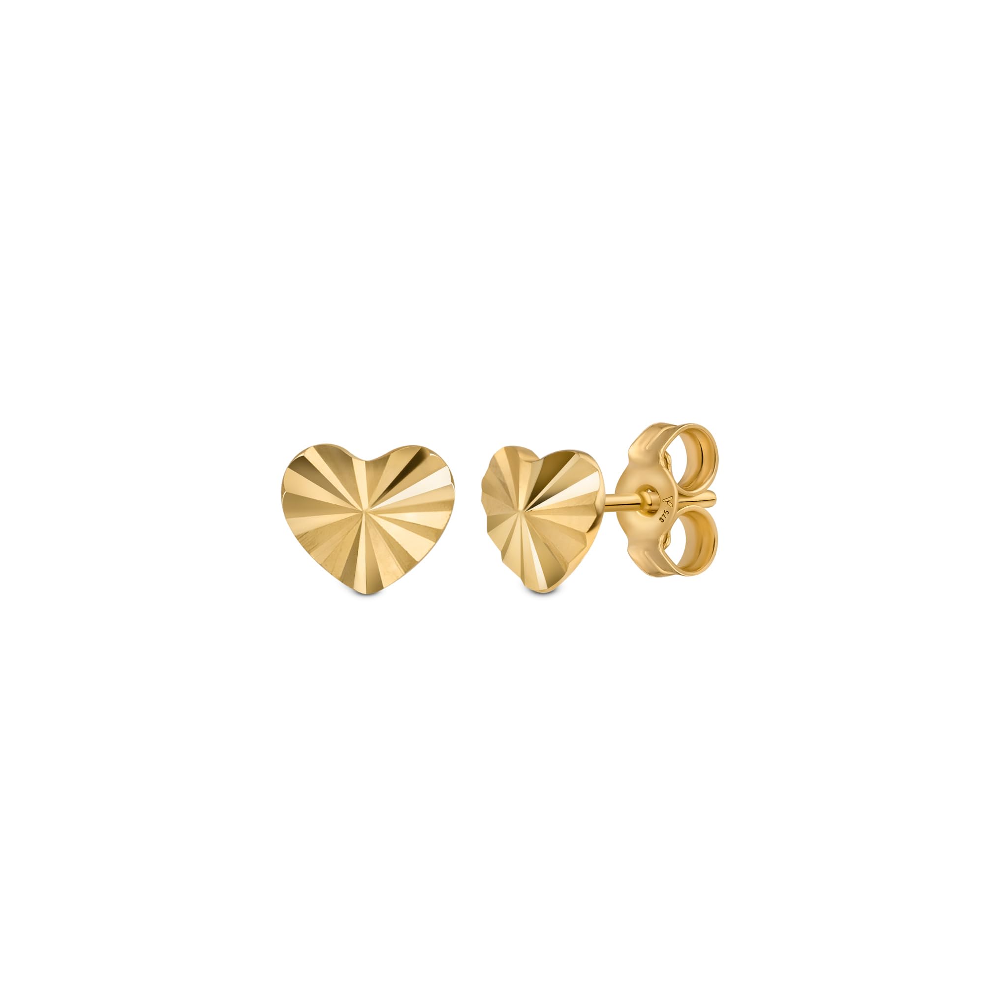 Amberta Allure Pendientes Pequeños para Mujer en Oro de 9 Quilates - Pendientes Corazón Oro