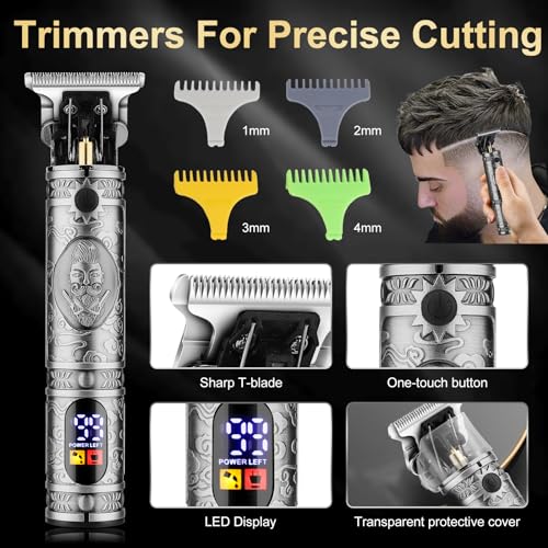 QREEYX Hair Clippers for Man T-Blade Trimmer Nose Hair Trimmer Electric Shaver Set, Professional 4 in 1 Barber Clippers Set for Haircut, Men’s Grooming Kit with LCD Display, Ideal Gift for Him — view 3