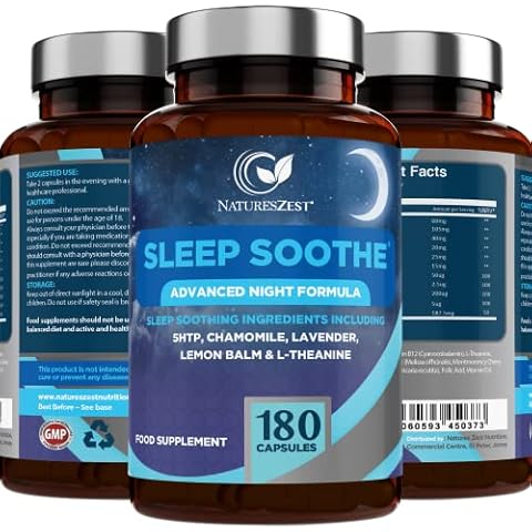 Sleep Soothe - Natural Sleep Aid - with 5HTP, Magnesium, Lavender, Montmorency Cherry, L-Theanine - Natural Melatonin Sources Sleep Supplement -180 Sleeping Caps - Sleeping Tablets -Packaging May Vary Cover