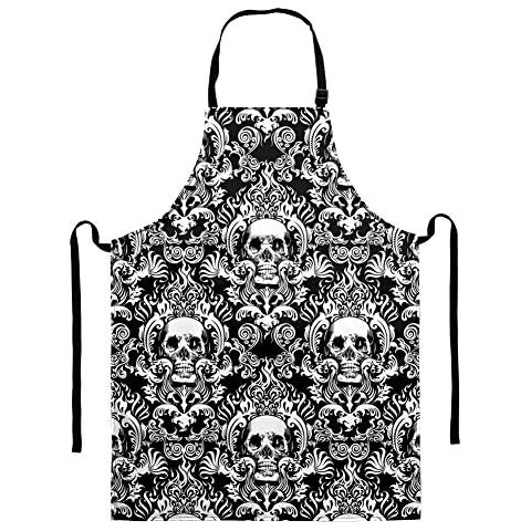 HUGS IDEA Gothic Floral Skull Kitchen Apron Cover