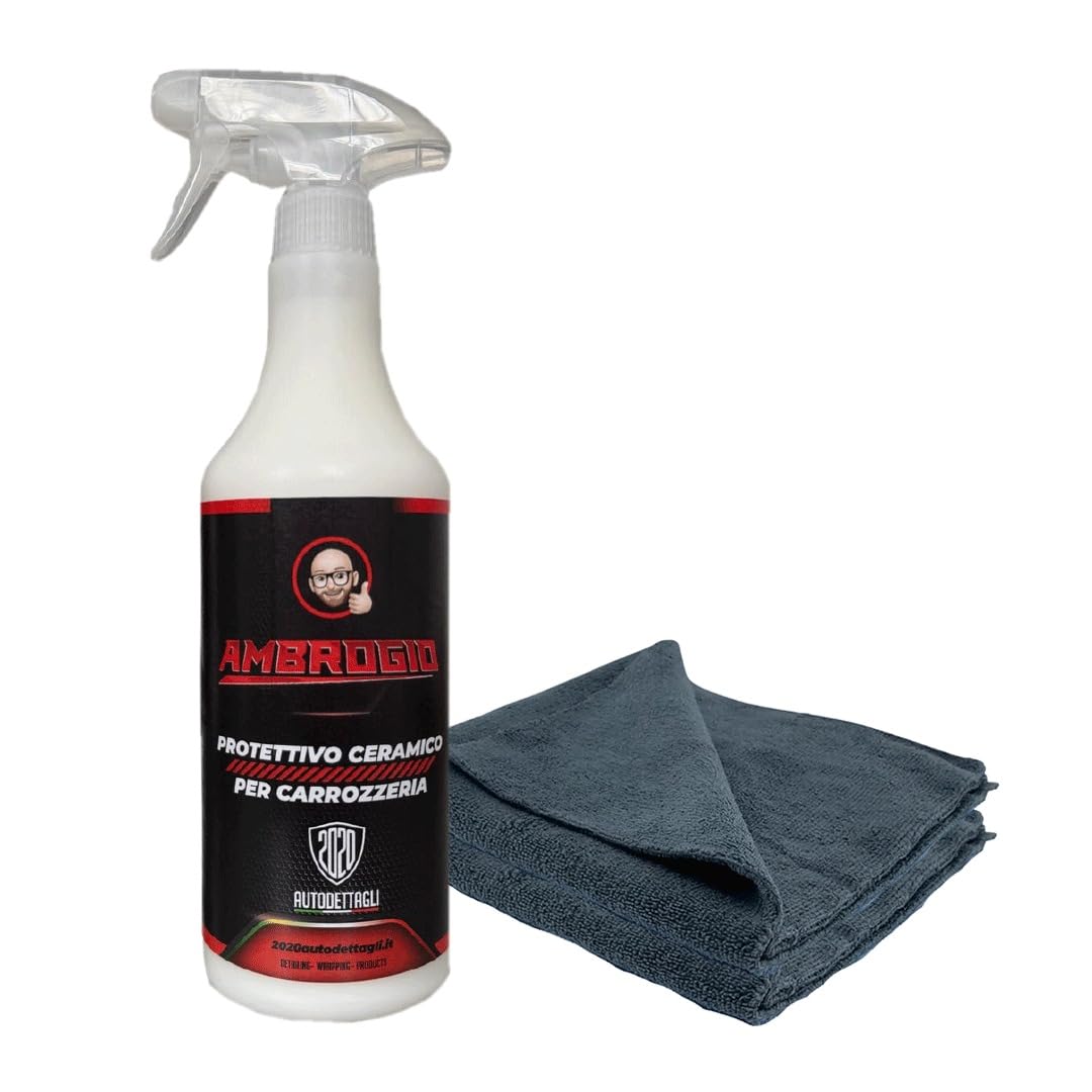 Kit Protettivo Ceramico Ambrogio con Panni - Rivestimento Protettivo Carrozzeria – Effetto Idrofobico e Brillante – Facile da Usare – Post Lavaggio