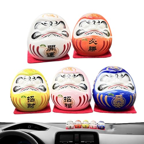 Daruma, Daruma - Kit de 5 estatuas japonesas Daruma, estatuilla zen de Daruma Zen, estatuilla de hombre de la suerte de 4,7 cm, decoración tradicional Feng Shui