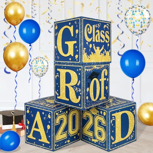 Blue and Gold Graduation Decorations Class of 2026 Graduation Boxes