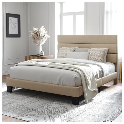 Upholstered Queen Bed Frame with Wooden Slats