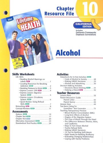 California Lifetime Health Chapter 10 Resource File: Alcohol: Holt, Rinehart and Winston, Inc ...
