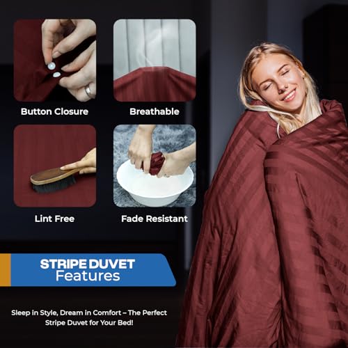 Parure de lit double housse de couette satin bordeaux microfibre douce 2 taies
