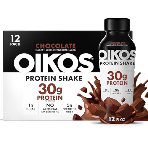 Oikos Protein Shake, Chocolate, 30g High Protein Drinks, Shelf Stable, Ready to Drink, 5g Prebiotic...