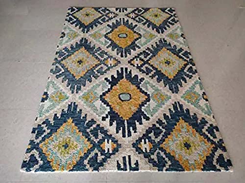 Image of Export Quality Handtufted Woolen Carpet for Living Room Bedroom & Hall - Color - Ivory /Multi - Size - 7 x 10 Feet