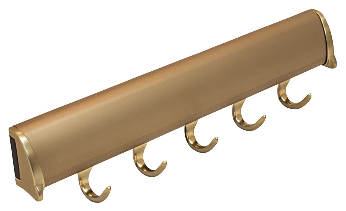 TAG Hardware Designer 5-Hook Expandable Valet Belt and Tie Rack, 11.75-Inch Extendable Wardrobe Closet Organizer Rod (Matte Gold)